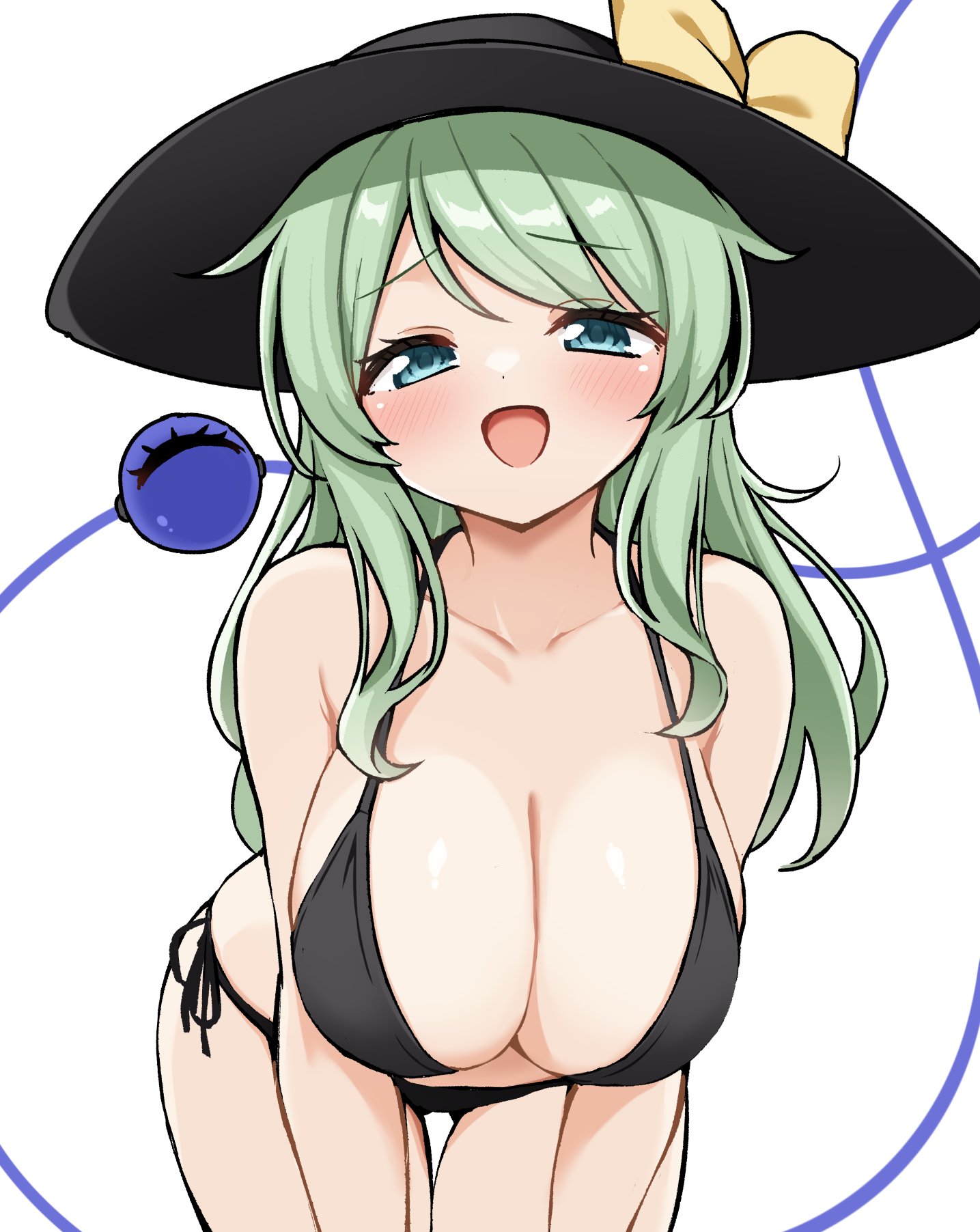 all fours, blush, half-closed eyes, hanging breasts, happy, huge breasts, koishi komeiji, komeiji koishi, looking at viewer, naughty face, open mouth, suwa yasai, touhou