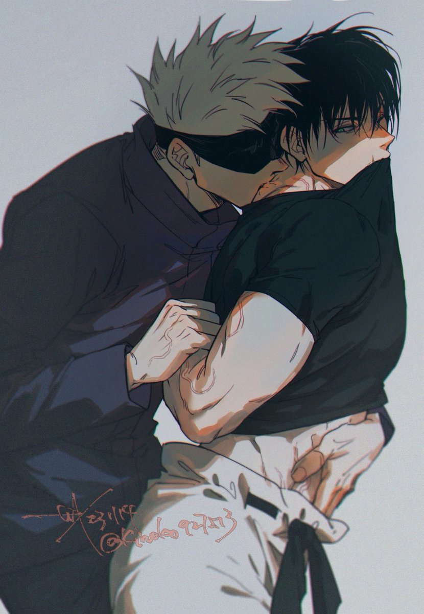 2boys, artist request, colored, dubious consent, fully clothed, gay, gojou satoru, jujutsu kaisen, male, male only, male/male, maledom, malesub, masculine, no visible genitalia, satoru gojo, toji fushiguro, yaoi