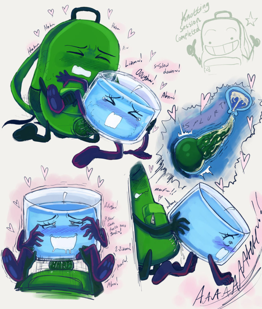 1boy, 1girls, amelia euler (hfjone), anthro, backpack (hfjone), bag, crying, cum, cum in pussy, dialogue, english text, hfj one, hfjone, hi res, imageboard, liam plecak (hfjone), looking pleasured, object show, object shows, onomatopoeia, penetration, scenty (hfjone), sex, straight, vagina, vaginal penetration