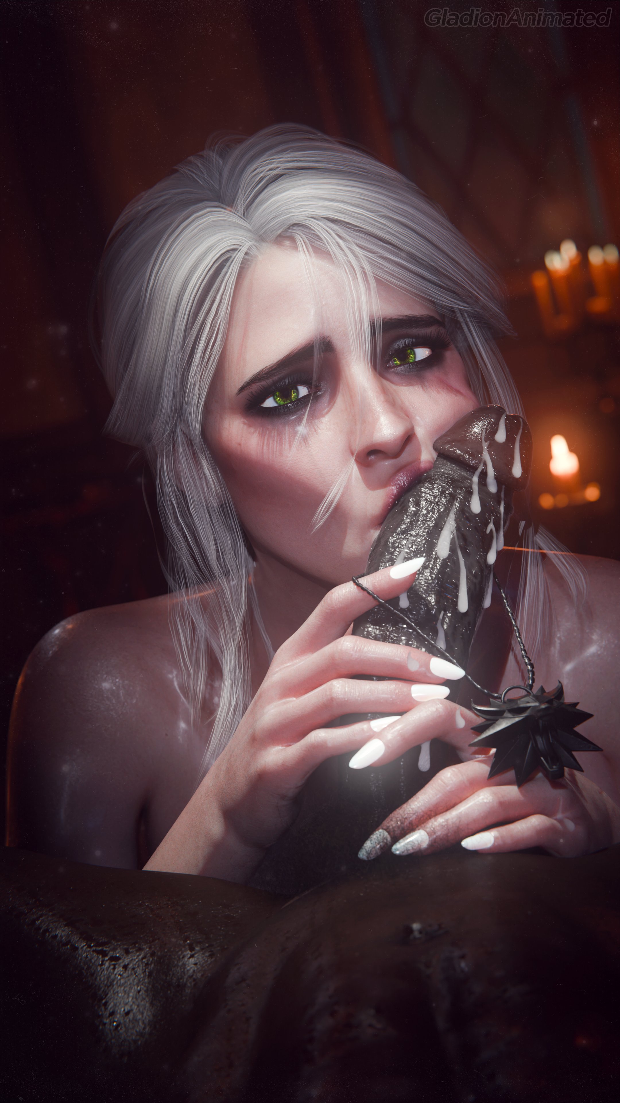 1boy, 1boy1girl, 1female, 1girl1boy, 1girls, 1male, 3d, 3d (artwork), blender, blender (software), cd projekt red, ciri, cock, collar, cum, cum on face, dark skin, dark-skinned male, fellatio, female, female focus, gladionanimated, green eyes, huge cock, interracial, kissing penis, large cock, large penis, long hair, looking at viewer, male, male/female, nude, nude female, nude male, oral, oral sex, penis, penis awe, pleasure, pleasure face, pleasured, pleasured face, pleasured female, ponytail, semen, semen on face, sweat, sweatdrop, sweating, the witcher (series), the witcher 3: wild hunt, tied hair, vein, veins, veiny, veiny penis, wet, wet body, wet skin, white hair