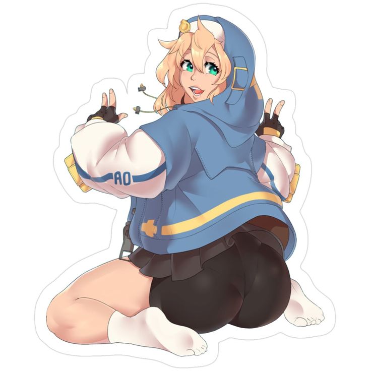 1futa, 1girl, arc system works, ass, ass focus, back view, big ass, big thighs, blonde hair, blue eyes, bridget, bridget (guilty gear strive), double peace sign, feet, futa only, futanari, guilty gear, hexprinxess, horny, huge ass, human, jacket, smiling, socks, thick thighs, trans woman, transfem, unknown artist