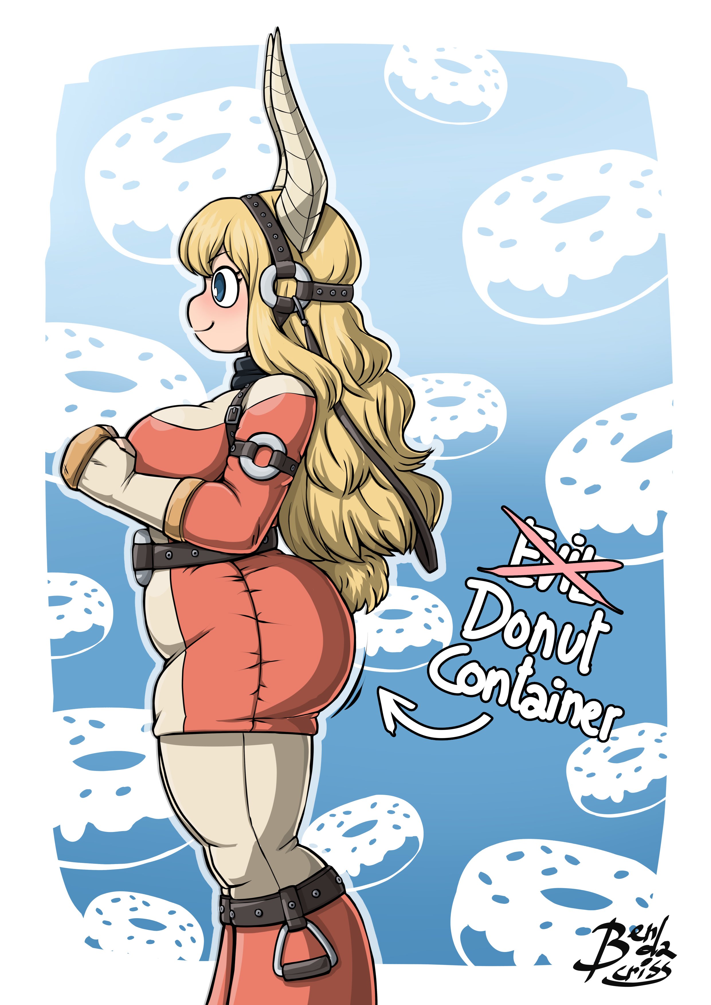 bendacriss, big breasts, blonde hair, chubby, chubby belly, chubby female, evil container, hero outfit (mha), horns, huge ass, meme, my hero academia, shortstack, side view, teenage girl, thick thighs, tsunotori pony