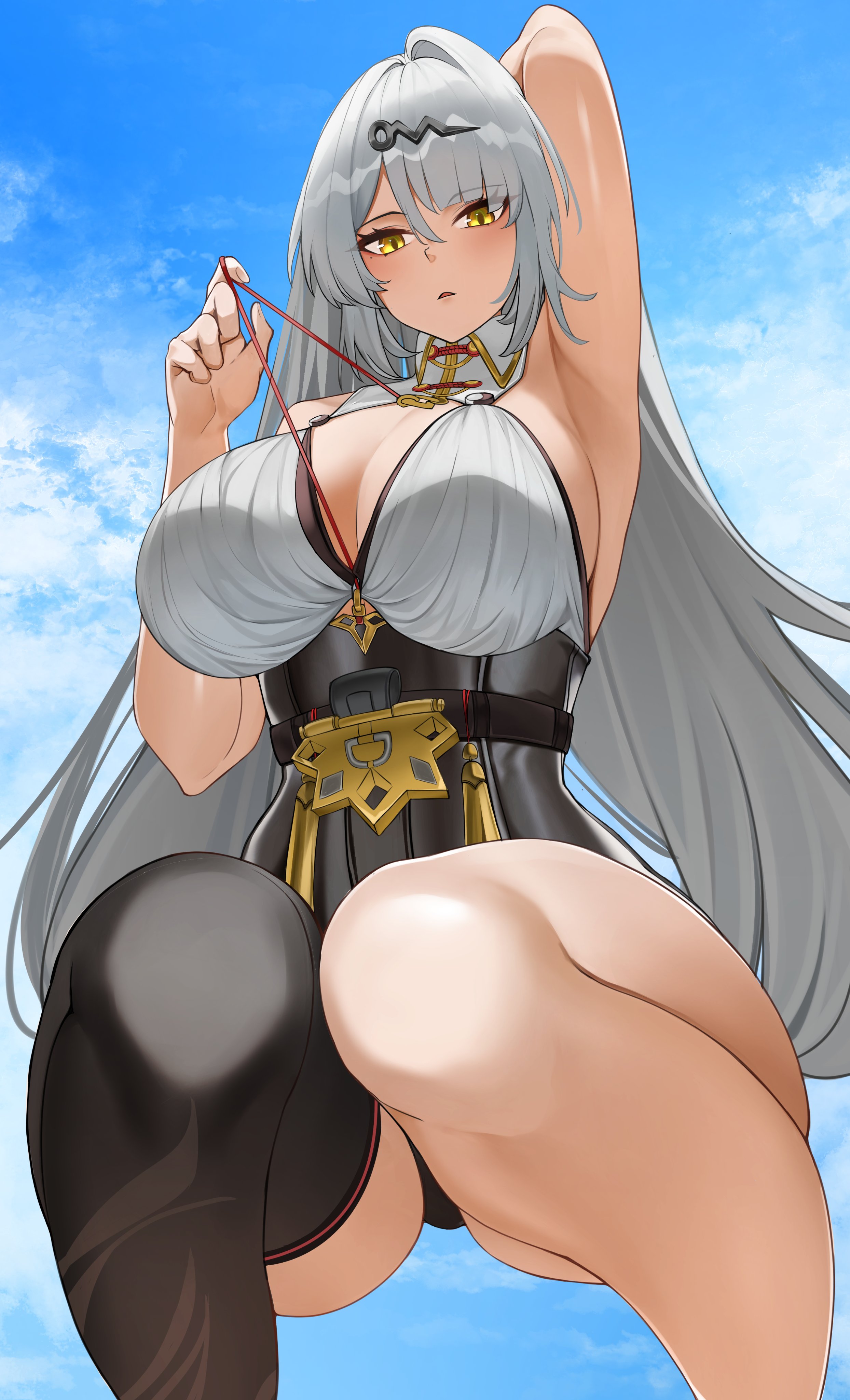 armpits, big breasts, breasts, hoyoverse, looking at viewer, moryana, tagme, thick thighs, yixuan (zenless zone zero), zenless zone zero