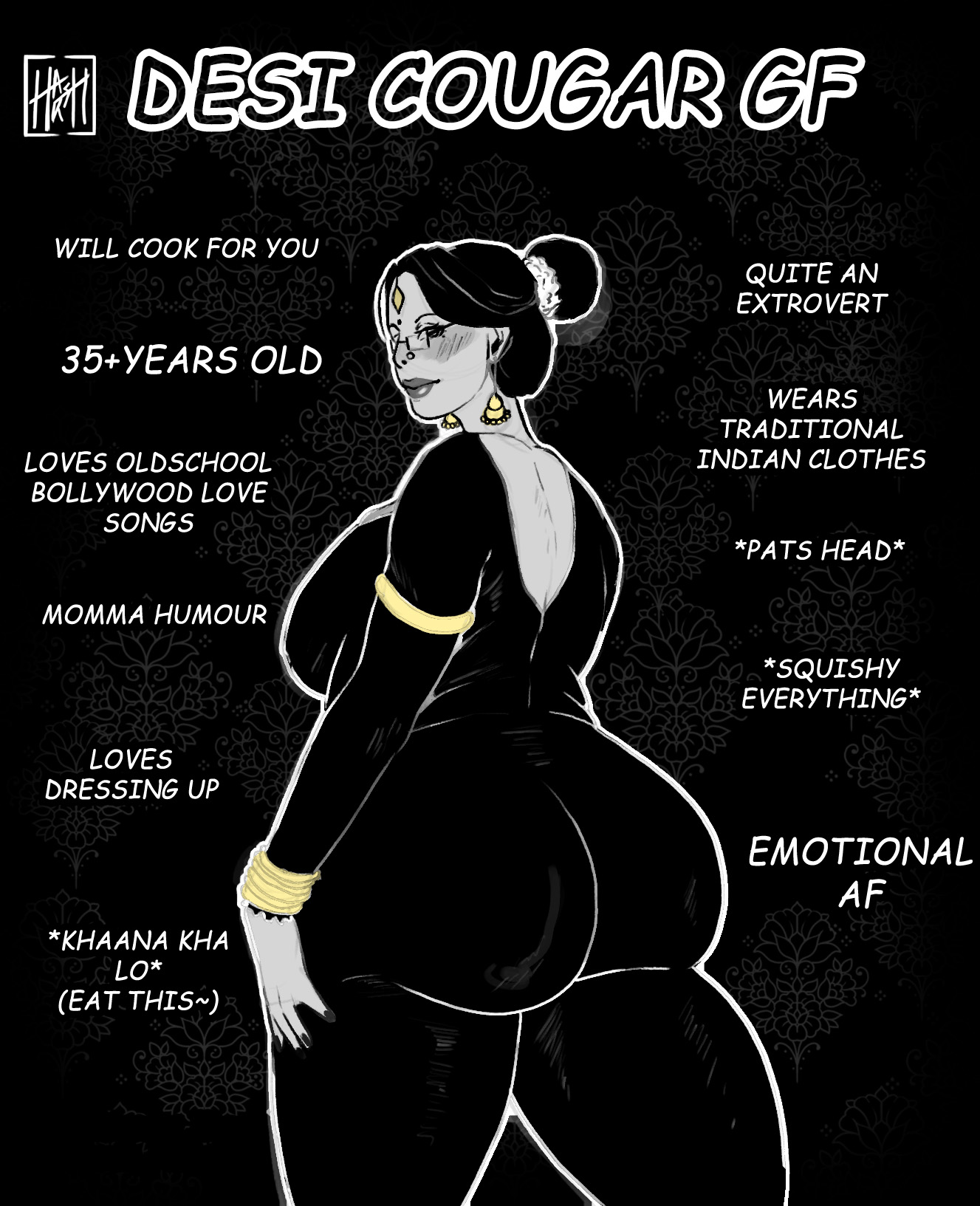 1girls, ass, big ass, blush, dark skin, dark-skinned female, female, female only, glasses, harsh nsfw, ideal gf, indian, indian female, mature female, solo, text, thick thighs