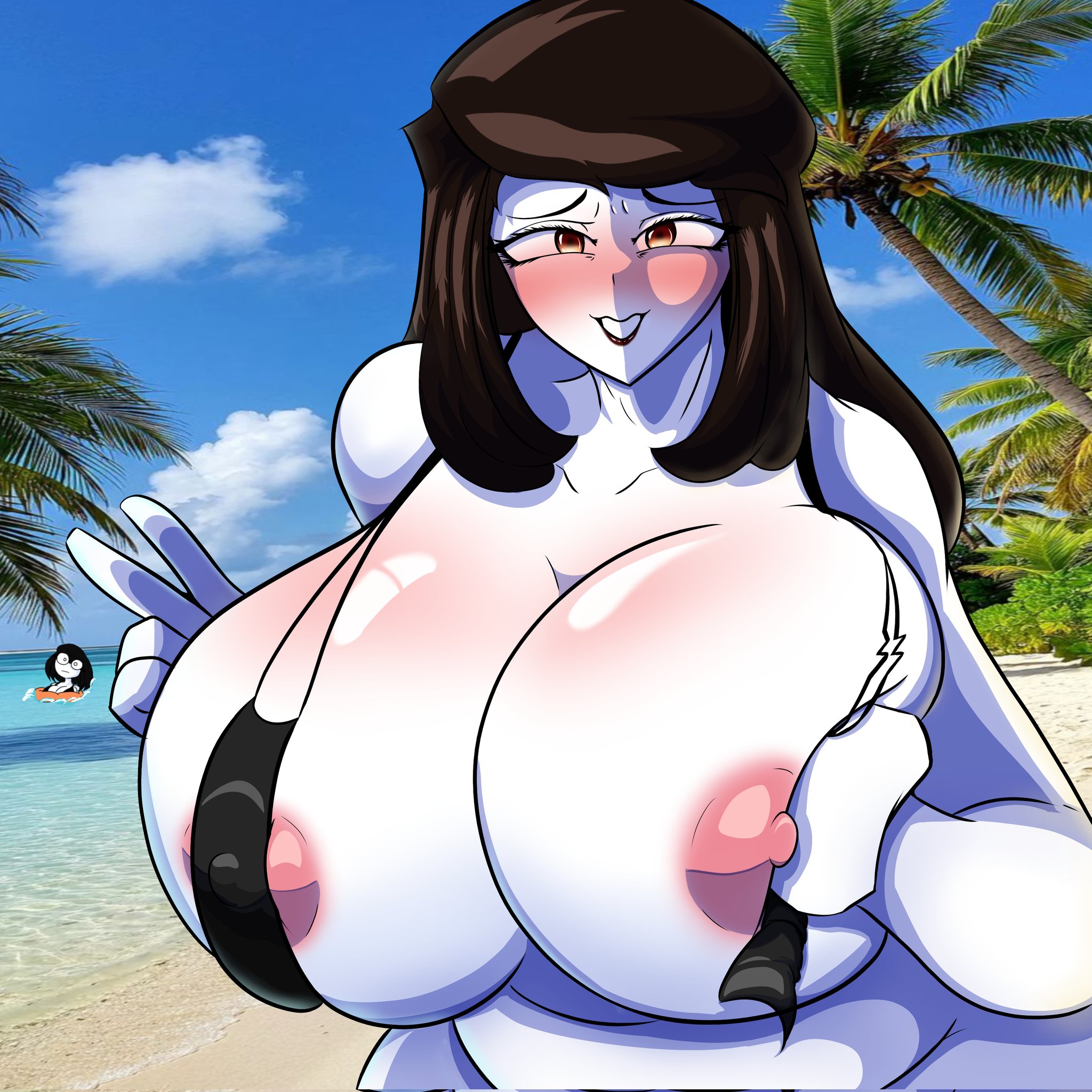beach, big breasts, milf, nipple slip, pale-skinned female, saltynoodles, tudibujito67, veronica (saltynoodles), veronica's mother (saltynoodles)