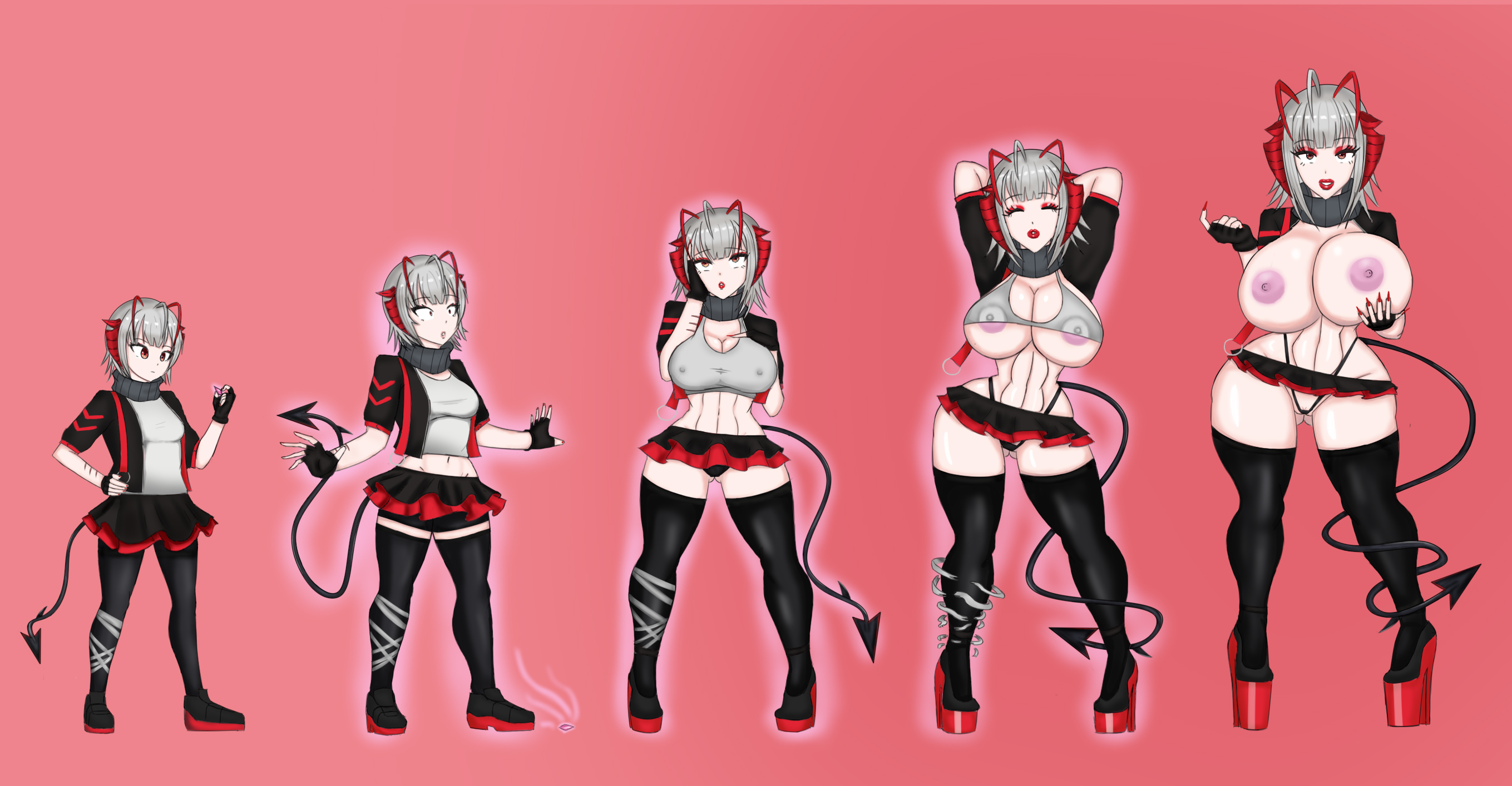 1girls, age progression, arknights, bimbofication, bimbofication sequence, breast expansion, female, female only, height growth, huge breasts, large breasts, massive breasts, medium breasts, radromu, sequence, solo, standing, transformation, transformation sequence, w (arknights)