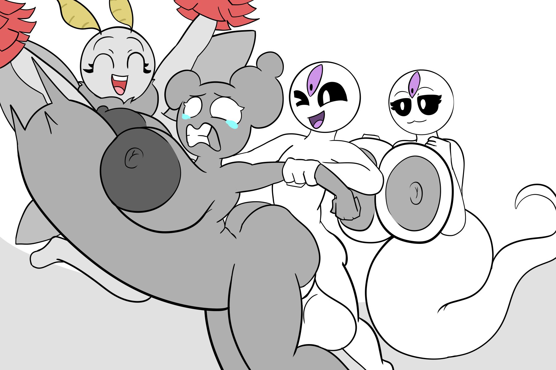 1boy, 3girls, big ass, big breasts, big butt, big penis, cloudy (itisspermo), commission, femspermo (itisspermo), ghost, ghost girl, gray body, grey body, kyle5021, moth, mothie (itisspermo), pompoms, purple tounge, sketch, spermo (itisspermo), stretched pussy, stretching, tears, vaginal penetration, vaginal sex, white body