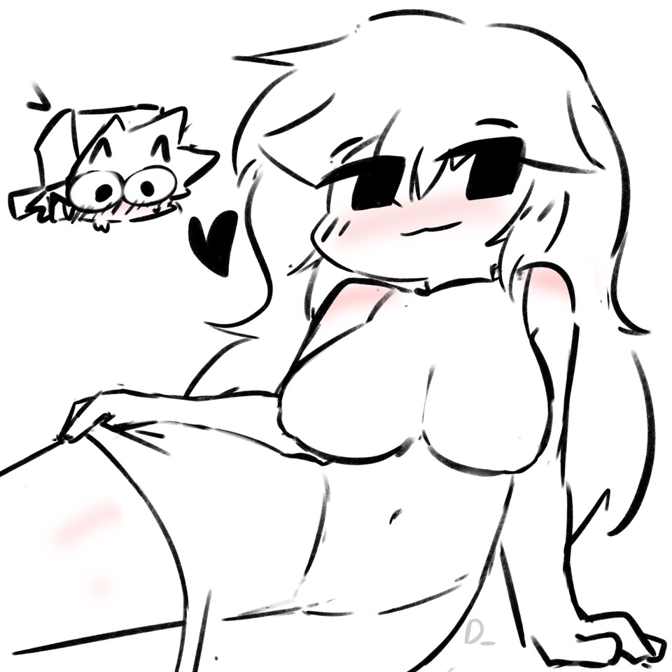 1boy, 1girls, alternate version available, big breasts, black eyes, blush, boyfriend (friday night funkin), dress, female, female focus, friday night funkin, girlfriend (friday night funkin), heart, male, ohoang yt, reddit link, thick thighs, white background