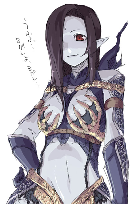 blue_skin dark_elf elf female female_only kyo kyo_(kuroichigo) lineage lineage_2 pointy_ears solo translated translation_request