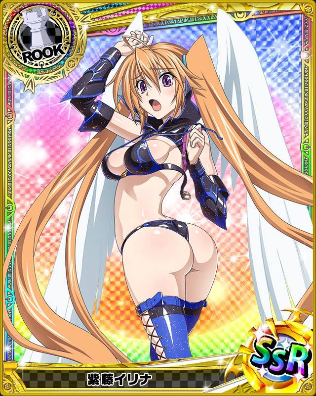 1girls, angel, angel wings, animius, ass, ass focus, big ass, big breasts, blonde hair, breasts, card (medium), character name, female, female only, high school dxd, light skin, light-skinned female, official art, purple eyes, shidou irina, solo