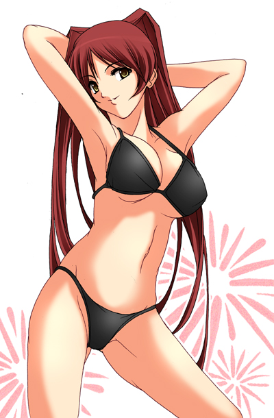 1girls bikini breasts brown_eyes cleavage female kousaka_tamaki large_breasts long_hair red_hair shiikeru solo string_bikini swimsuit to_heart_(series) to_heart_2