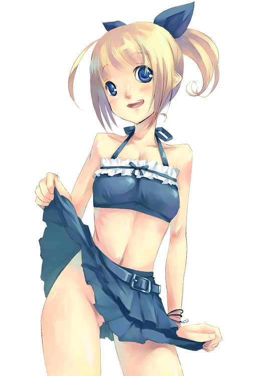 blue_eyes bow hairbow midriff mikage_sekizai no_panties original skirt skirt_lift