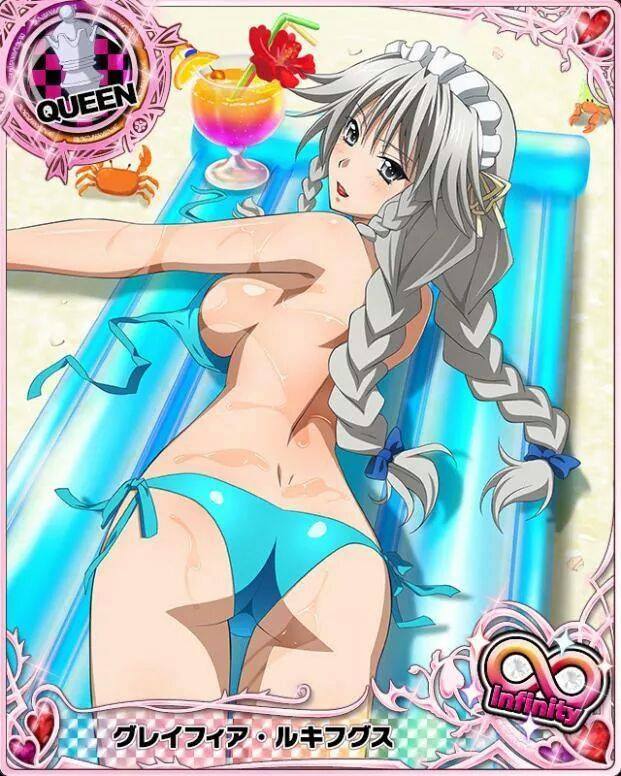 animius, beach, bikini, demon, demoness, female, grayfia lucifuge, grey eyes, high school dxd, long hair, milf, official art, swimsuit