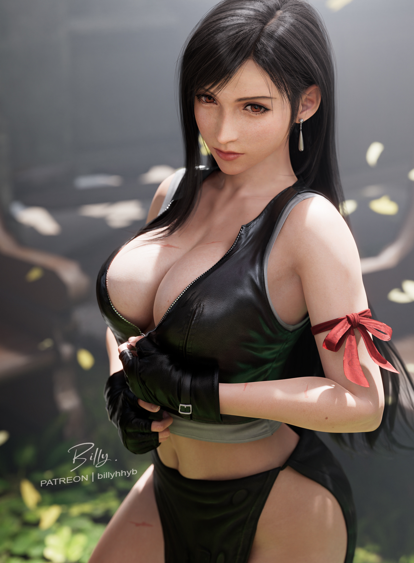 1girls, 2025, 3d, armpit crease, ass, belly, big breasts, billyhhyb, black hair, breasts, cleavage, crop top, detailed background, female, female only, final fantasy, final fantasy vii, final fantasy vii advent children, final fantasy vii remake, leather vest, legs apart, loincloth, long hair, looking forward, navel, outdoors, red eyes, scar, scar on breasts, scar on thigh, scars, scars on body, skimpy, skimpy clothes, sleeveless, solo, standing, tifa lockhart, very long hair, vest, vest only, zipping up