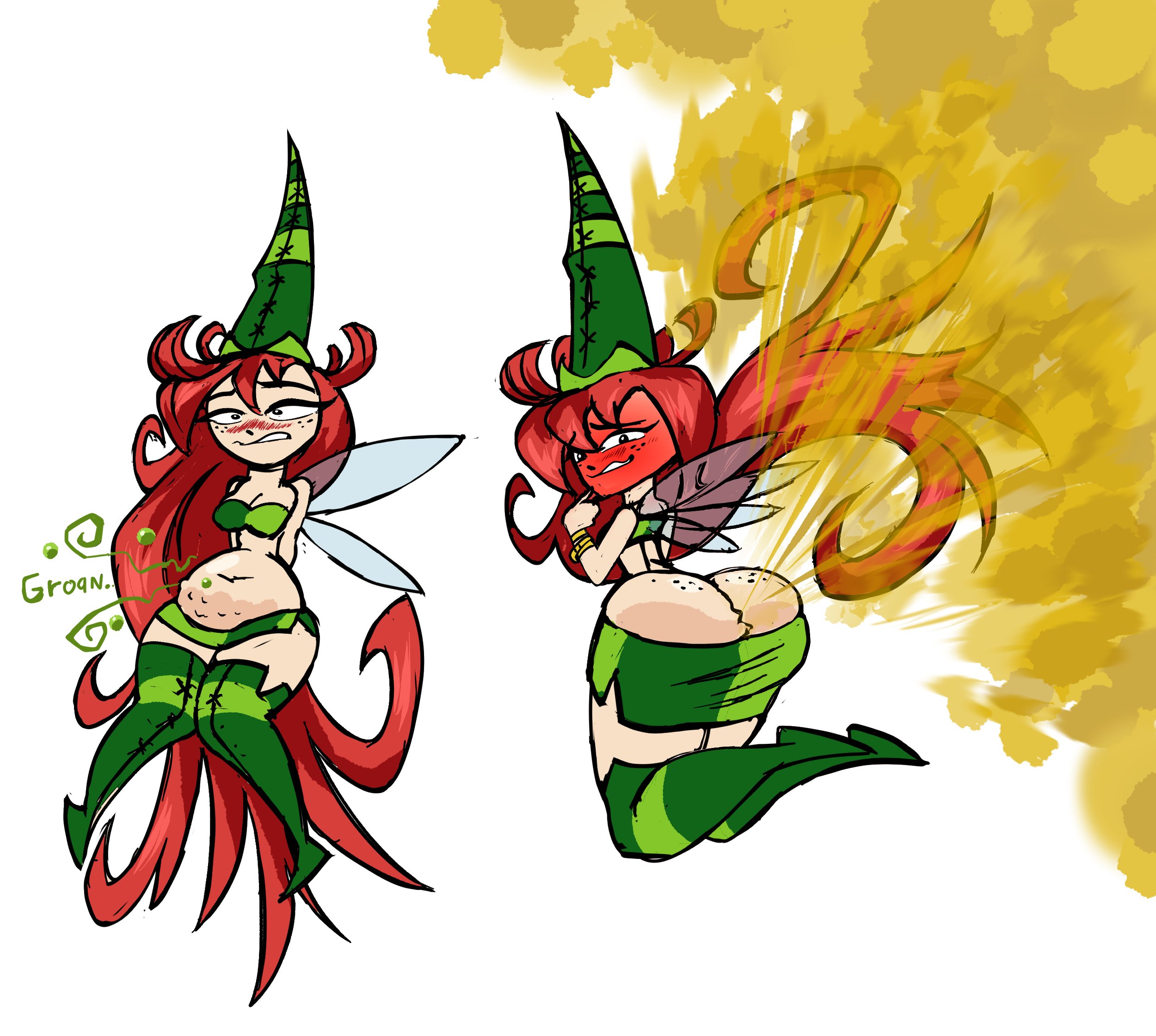 ass, ass focus, asscrack, belly, belly button, belly focus, betilla (rayman), big breasts, bloated, bloated belly, blush, borborygmi, bowel sounds, brap, bubble ass, bubble butt, butt, butterfly, embarrassed, embarrassed expression, embarrassed female, exposed midriff, fairy, fairy wings, fart, fart cloud, fart fetish, farting, female only, foghorn empire, freckles, freckles on ass, freckles on face, gassy, gassy female, gurgling belly, low-riding, midriff, multiple views, navel, nymph (rayman), onomatopoeia, rayman (series), rayman legends, rayman origins, red hair, ripping ass, tummy, ubisoft, white background
