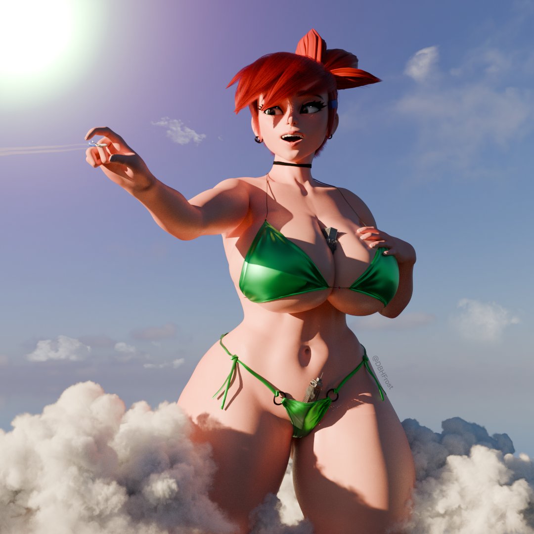 1girls 3d 3d_(artwork) athletic athletic_female big_breasts bikini breasts clothed clothed_female dbhfrost female female_focus female_only foster's_home_for_imaginary_friends frankie_foster giant_female giant_woman giantess giga_giantess green_bikini huge_boobs huge_breasts light-skinned_female light_skin muscular muscular_female red_hair red_hair red_hair_female redhead_female solo solo_female solo_focus toned toned_female