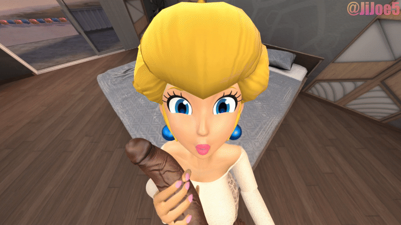 1female 1male 1male1female alternate_costume animated black_penis blonde_hair blue_eyes clothed face_on_penis female hand_on_breast hand_on_chest hand_on_penis handjob pov princess_peach sfm watermark