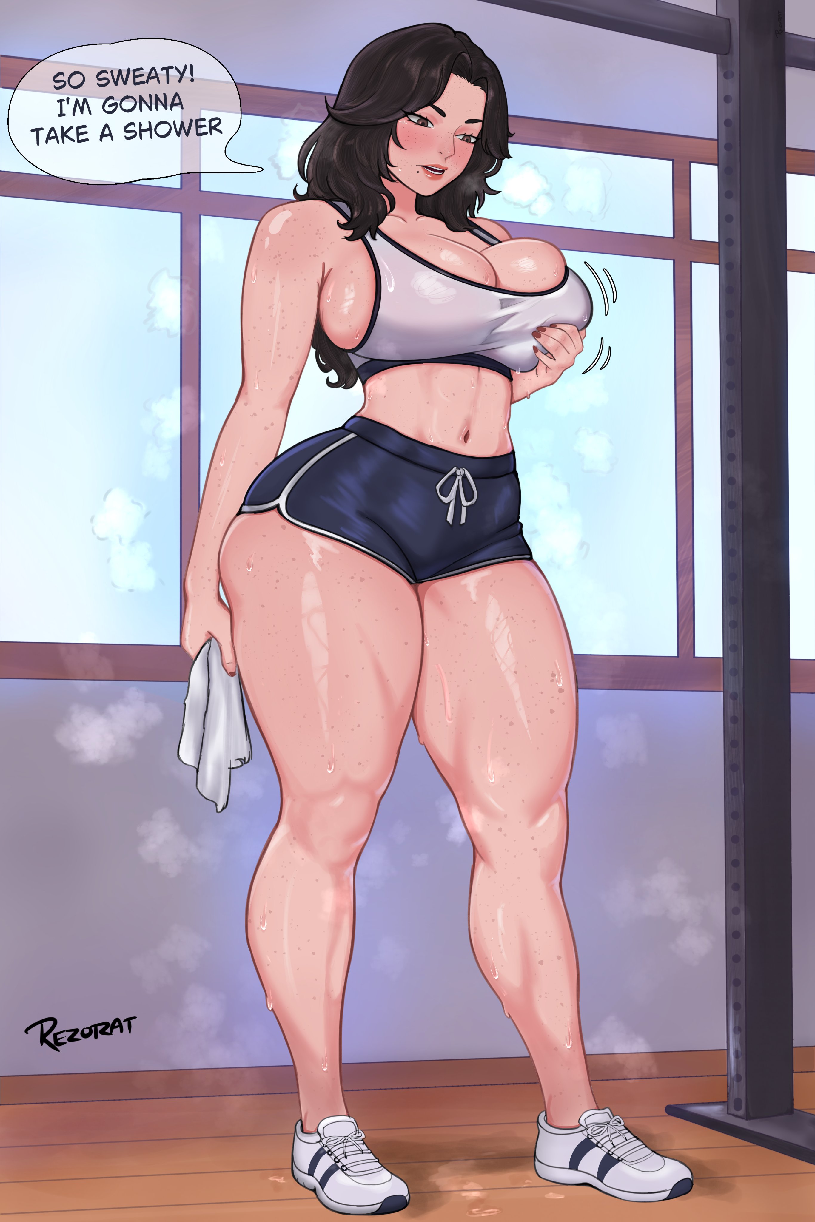 1girls, breasts, female, female focus, female only, large breasts, light skin, light-skinned female, midriff, original, original character, rezo, solo, thick thighs, thighs, wide hips
