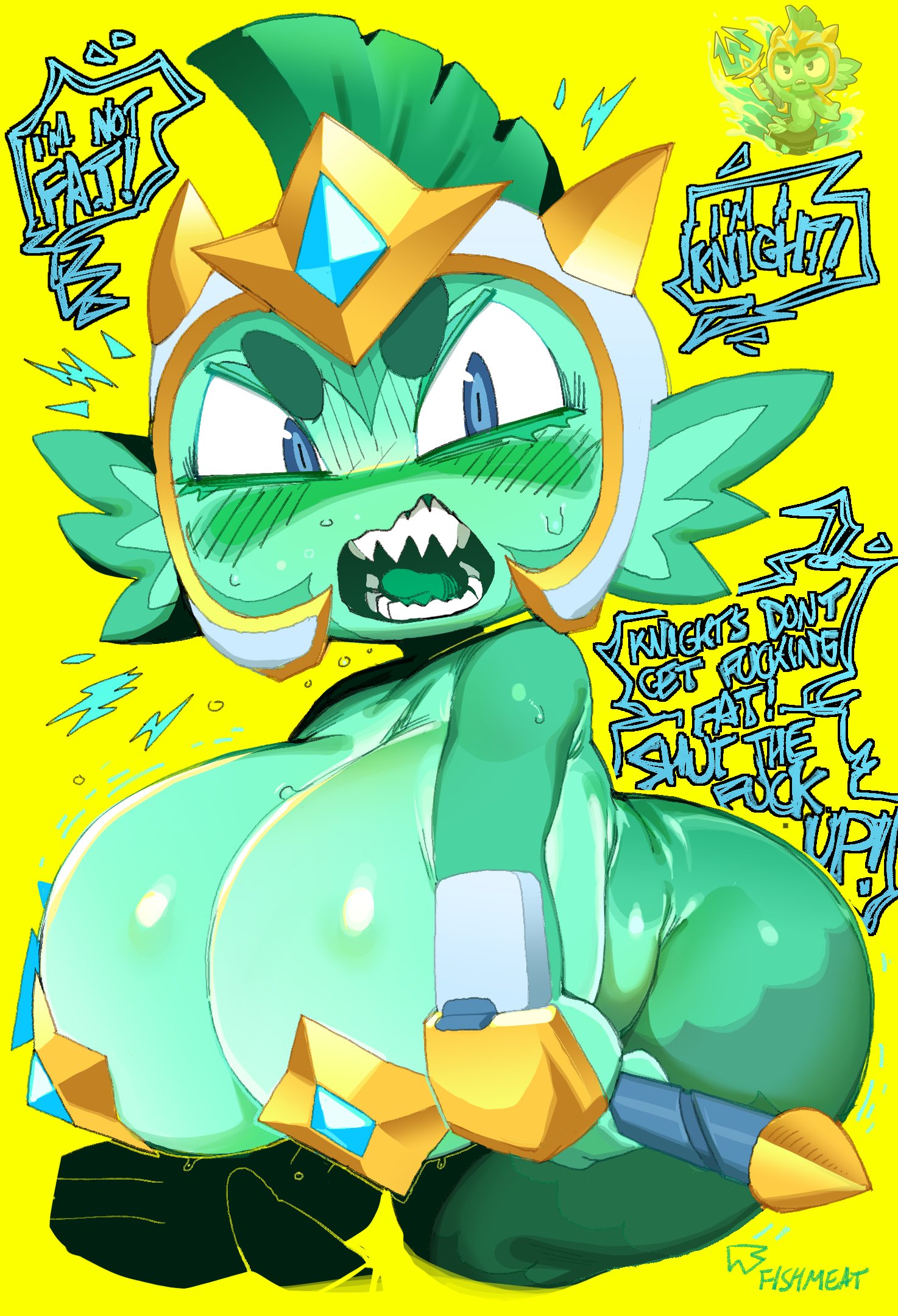 1girls, angry, anthro, big breasts, bloons td 6, bloons tower defense, breasts, dialogue, goatboydraws, helmet, huge breasts, mermaid, mermaid tail, mermonkey, monkey, monkey girl, partially clothed, pasties, sharp teeth, solo, solo female, solo focus, text