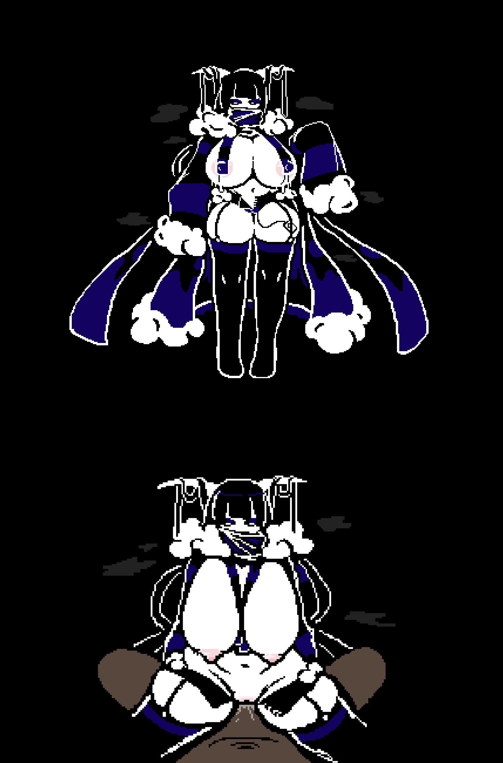 1boy, 1boy1girl, 1boys, 1girl, 1girls, chara, dark skinned male, female chara, huge breasts, lustoutershift, lustoutershift chara, pixel art, sex, storyshift chara, thick thighs, undertale, undertale (series), undertale au, uun uuni
