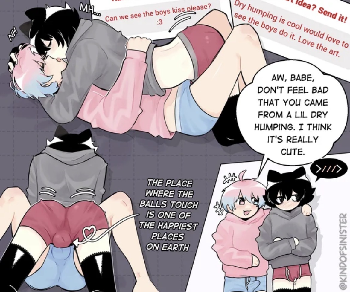 2boys, boyfriends, boys, catboy, clothed, clothing, dry humping, gay, goth, goth boy, kissing, kissing while hugging, mlm, oc, two-tone hair, webtoon, yaoi