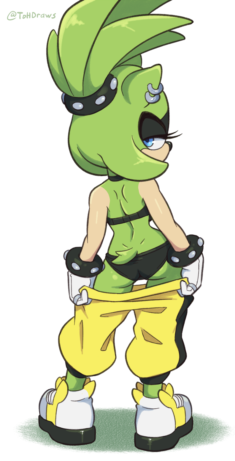 1girls, anthro, ass, butt crack, female, female only, furry, furry female, furry only, gloves, green fur, idw publishing, mooning, pants down, punk, sega, solo, solo female, solo focus, sonic (series), sonic the hedgehog (comics), sonic the hedgehog (idw), sonic the hedgehog (series), surge the tenrec, tenrec, the other half, theotherhalf, undressing