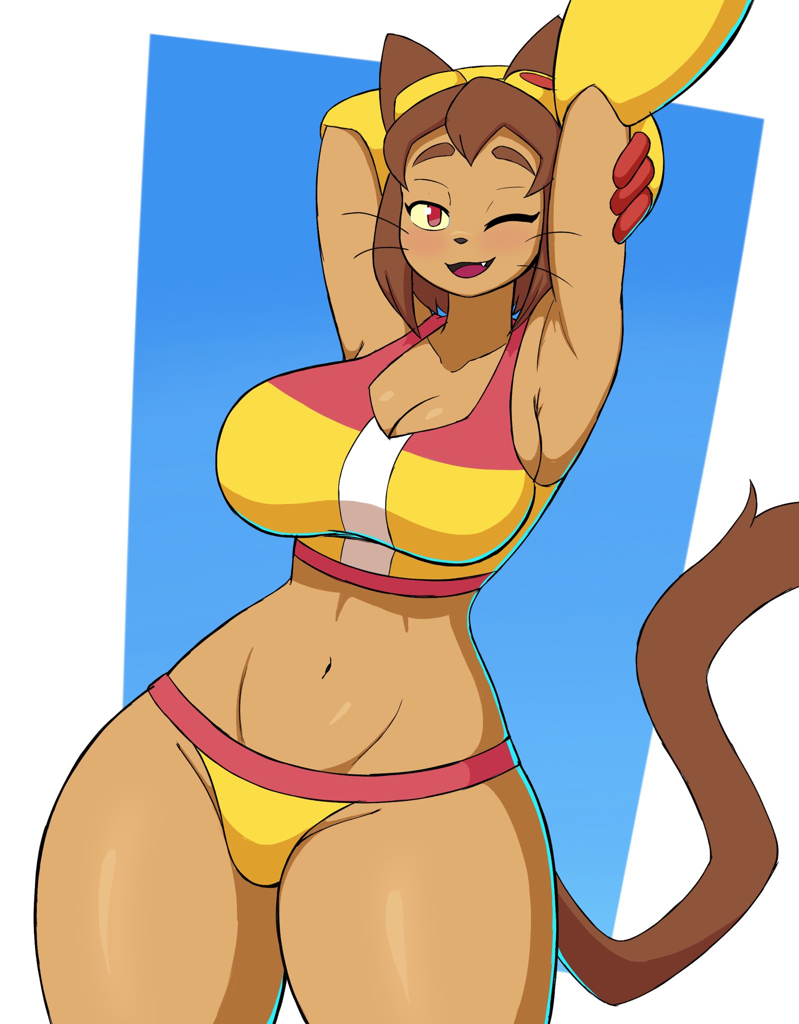 1girls, anthro, ass, big breasts, breasts, female, female focus, female only, gameoverse, glitch productions, huge ass, huge breasts, kit (gameoverse), large ass, large breasts, simple background, solo, stronkbonk, thick thighs, thighs, wide hips