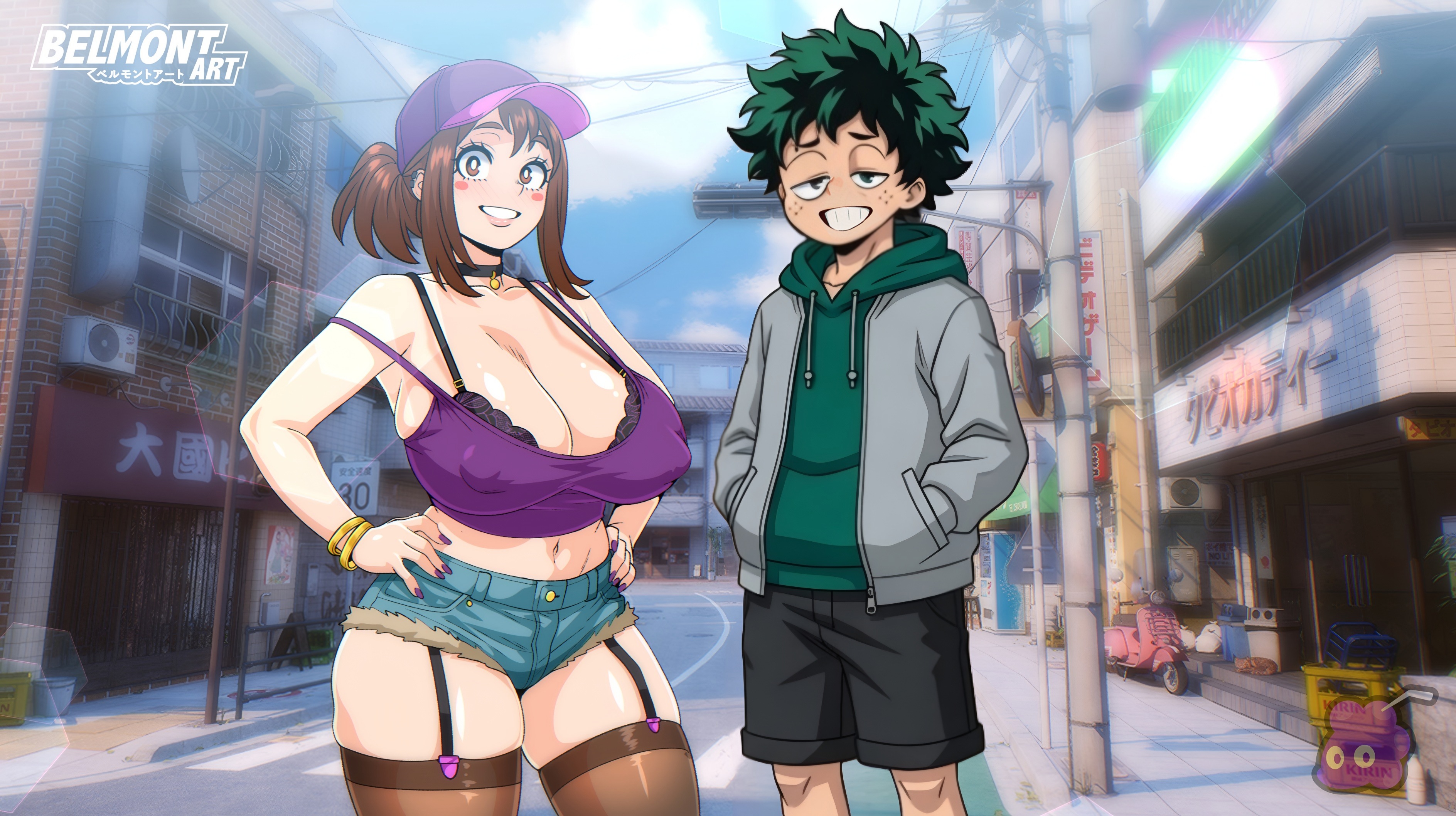 ai assisted, ai generated, belmont, huge breasts, izuku midoriya, my hero academia, ochako uraraka, tagme