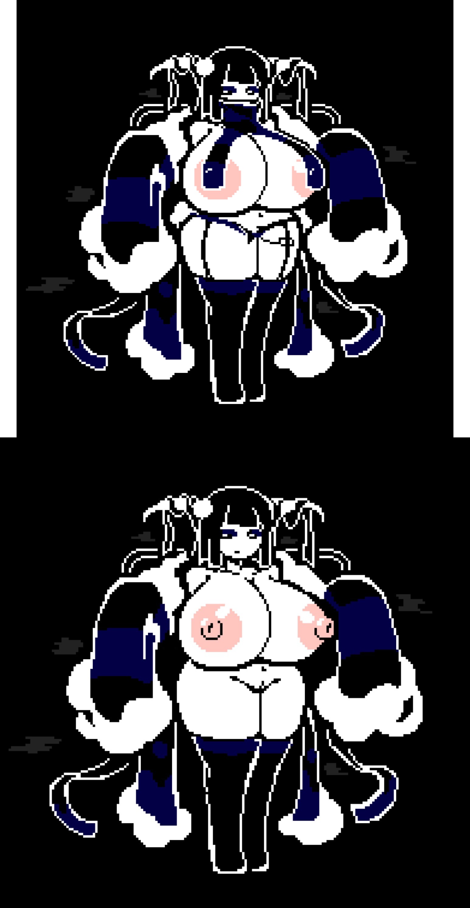 1girl, 1girls, chara, female chara, huge breasts, lustoutershift, lustoutershift chara, marimotya1919, pixel art, solo, solo female, storyshift chara, thick thighs, undertale, undertale (series), undertale au