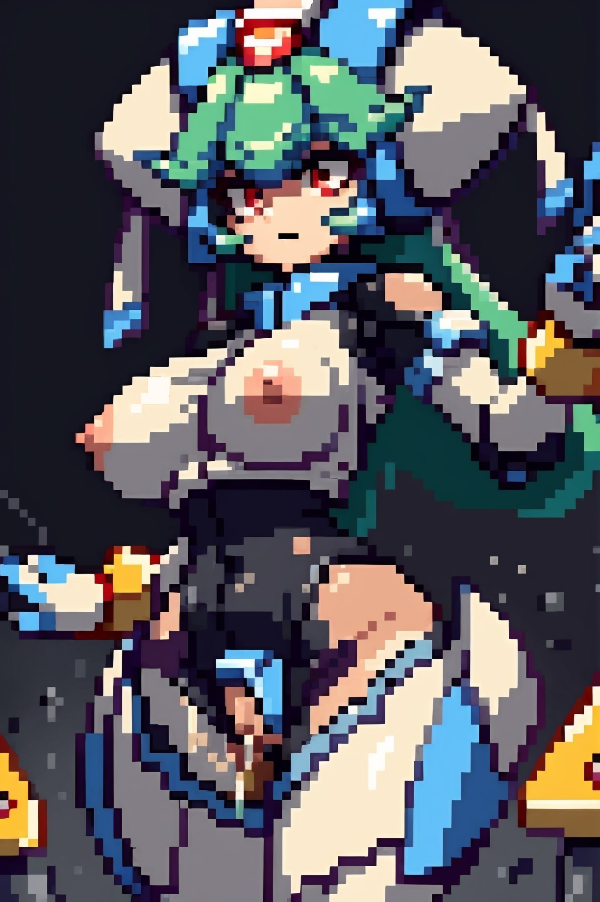 1robot_girl ai ai_assisted ai_generated alternate_version_available android breasts cponcedart fixed_mouth green_hair long_hair nipples no_bra no_panties nude pandora_(mega_man) pixel_art pixelated poncedart red_eyes robot_humanoid tagme thighs wet_pussy