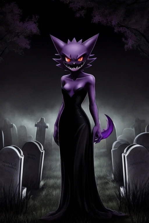 ai_generated creepy dress gravestone graveyard haunter oddly_sexy pokemon pokemon_(species)