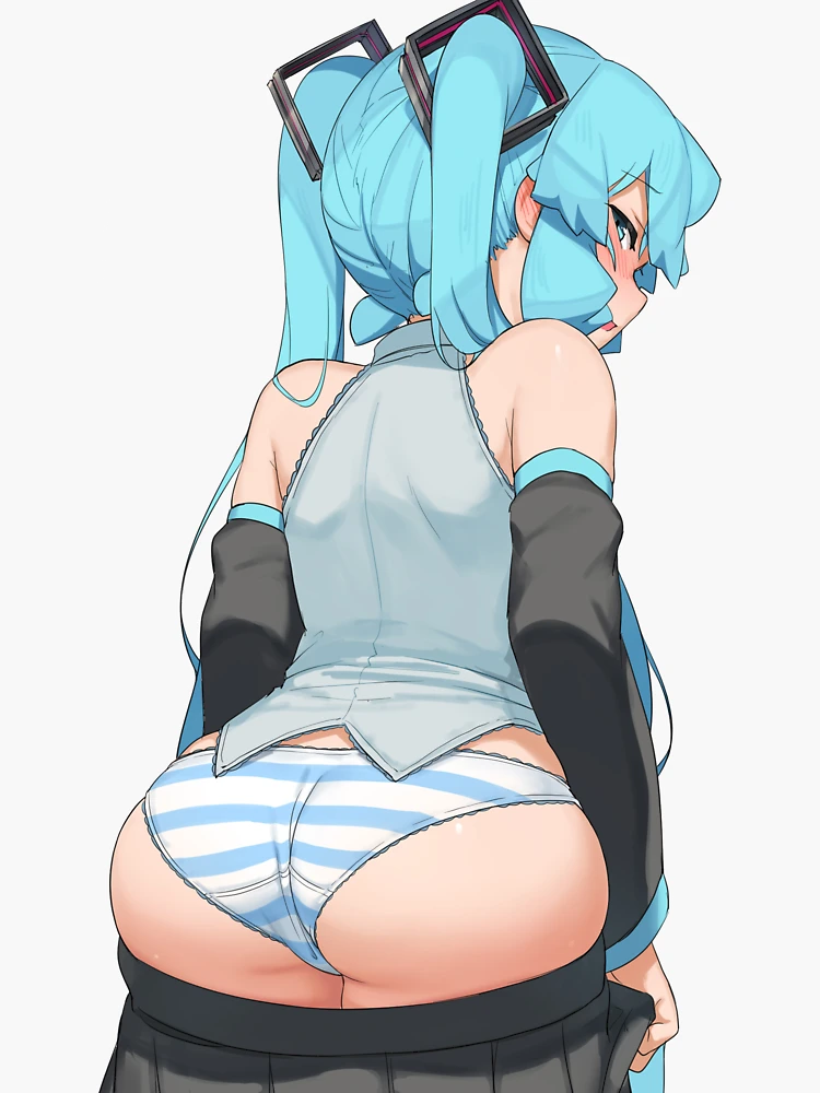 1female 1girls back back_view bare_shoulders blue_and_white_striped_panties blush blushing butt female female_focus female_only girl hatsune_miku joko-art joko-art panties pantsu shimapan solo solo_female solo_focus striped_panties vocaloid