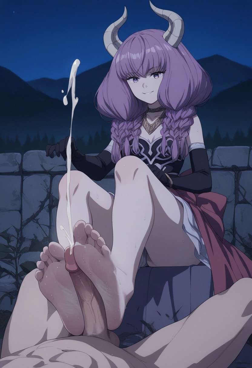 ai generated, aura (sousou no frieren), cumshot, demon, female, footjob, sousou no frieren, uncensored
