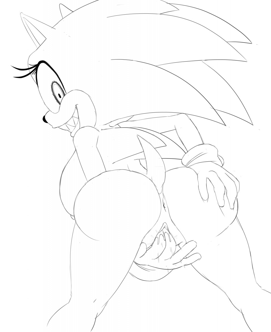 anus ass boo_(sonic) female female_only fingering ghost ghost_control happy_trance hedgehog looking_back masturbation mind_control monochrome possession presenting pussy pussy_juice rule_63 sega smile sonic_(series)