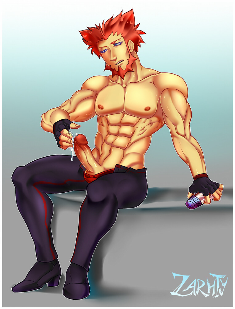 balls beard boner erection facial_hair lysandre_(pokemon) male male_only nintendo penis penis_out pokemon shirtless sitting solo solo_male zarthy000