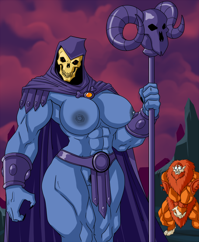 2016 areola beast-man big_breasts breasts clothed clothing erect_nipples female lordstevie male masters_of_the_universe muscular muscular_female nipples pubes pussy rule_63 skeletor skimpy undead