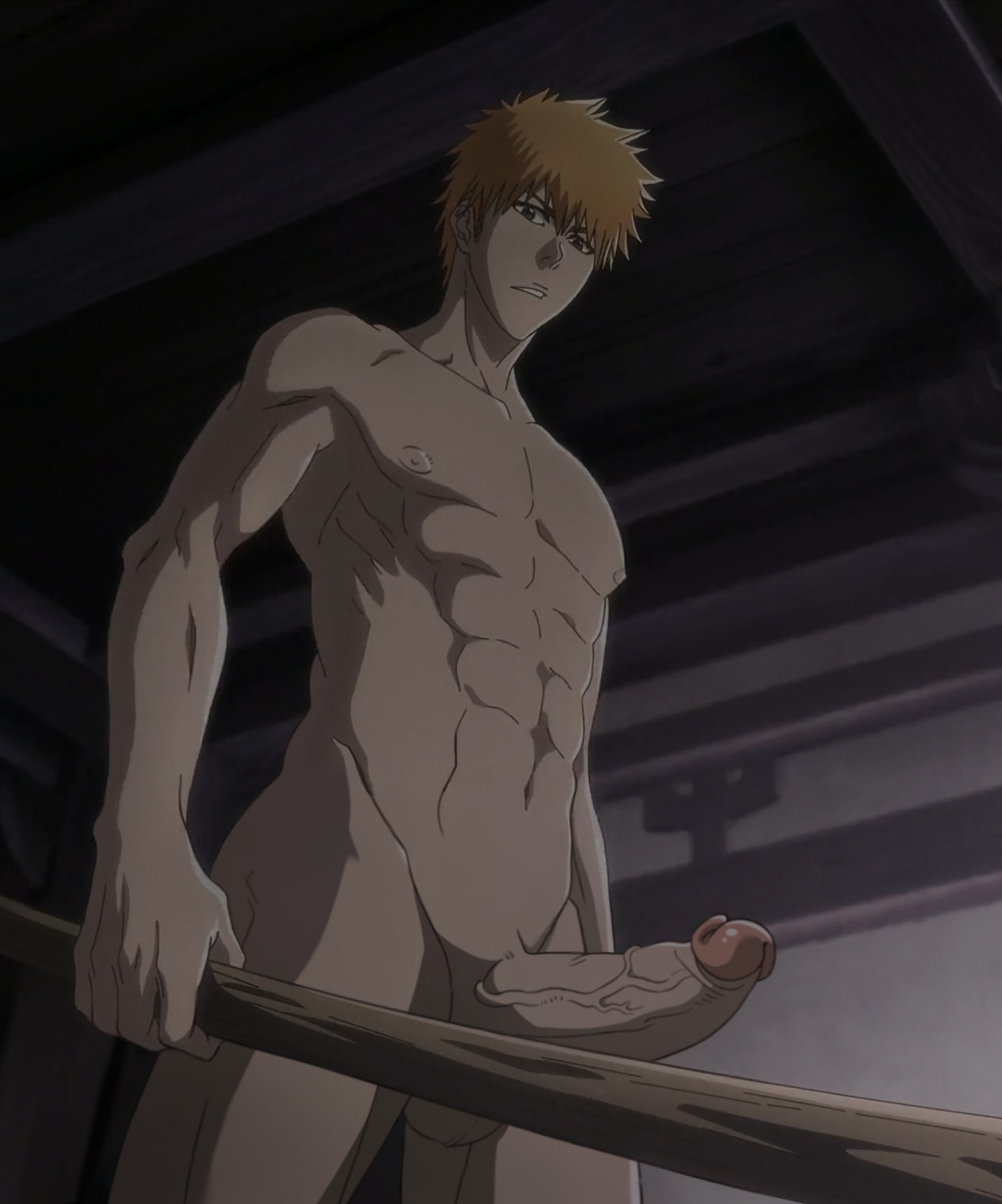 abs balls bara bleach bleach:_the_thousand-year_blood_war dhlinez edit ichigo_kurosaki male male_only muscle muscles muscular muscular_male pecs penis solo