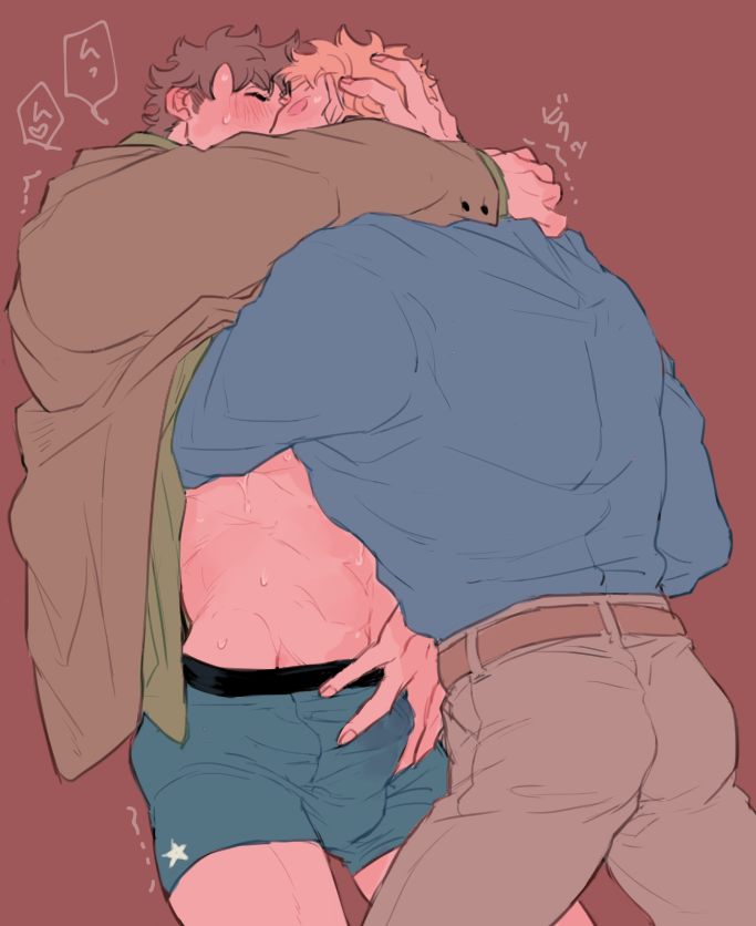 2boys battle_tendency boxers caesar_zeppeli clothing gay jojo's_bizarre_adventure joseph_joestar kissing male male/male male_only nakaji yaoi