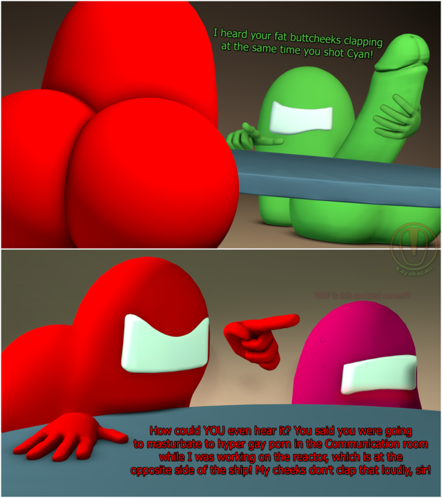 1boy 1boy2girls 1male 1man 2females 2girls 3d 3d_(artwork) 3d_artwork amogus among_us among_us_pink among_us_red angry angry_face arguing argument artist_logo artist_name big_ass big_balls big_butt big_penis big_testicles blush blushing bubble_ass bubble_butt comic conversation crewmate_(among_us) english_text floating_hand floating_hands grabbing grabbing_own_penis grabbing_penis grabbing_self gray_background green_(among_us) green_balls green_hand green_hands green_penis green_testicles huge_ass huge_balls huge_butt huge_cock huge_testicles impostor_(among_us) kayakazan_(artist) logo looking_at_another looking_at_partner pink_(among_us) pointing_at_another red_(among_us) red_ass red_butt red_hands shadow shadows table talking talking_to_another talking_to_partner text trio wide_hips
