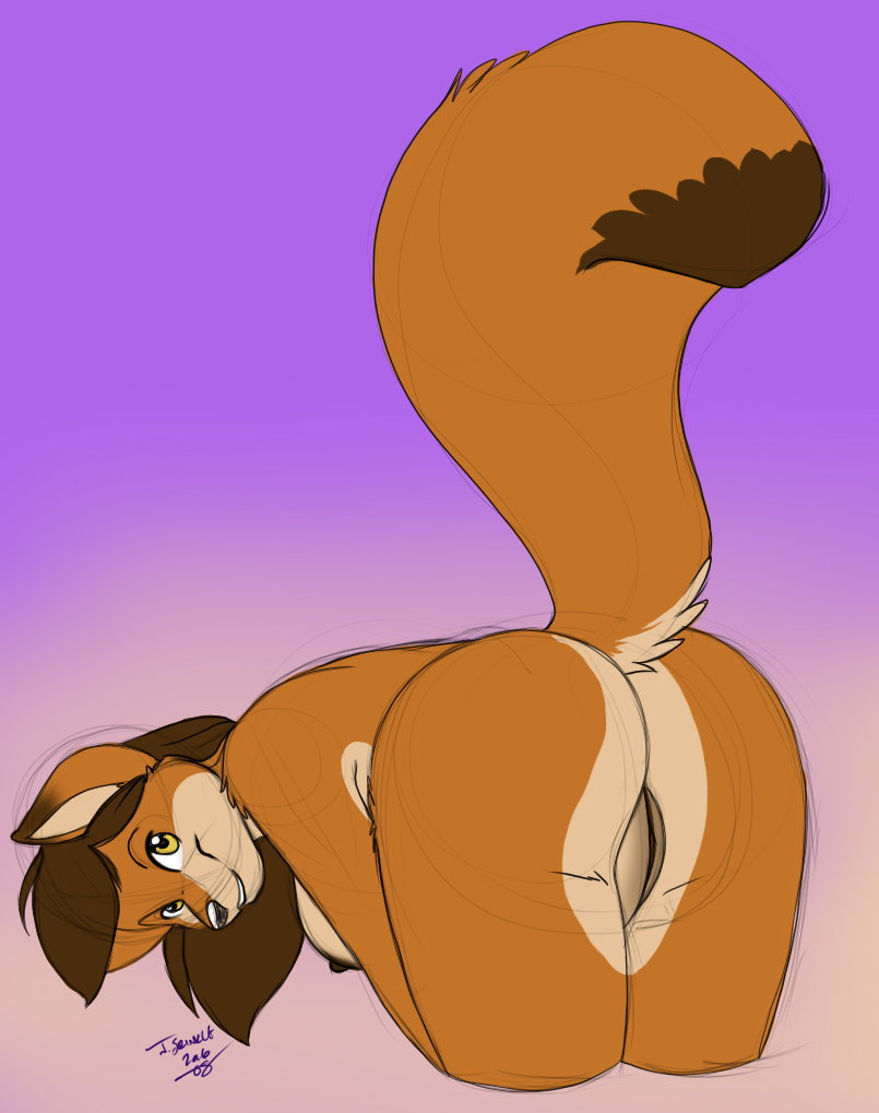 2016 anthro ass bent_over breasts brown_hair canine female fox fur furry furry_only hair looking_at_viewer mammal nude os presenting presenting_hindquarters presenting_pussy pussy raised_tail sideboob solo tail yellow_eyes