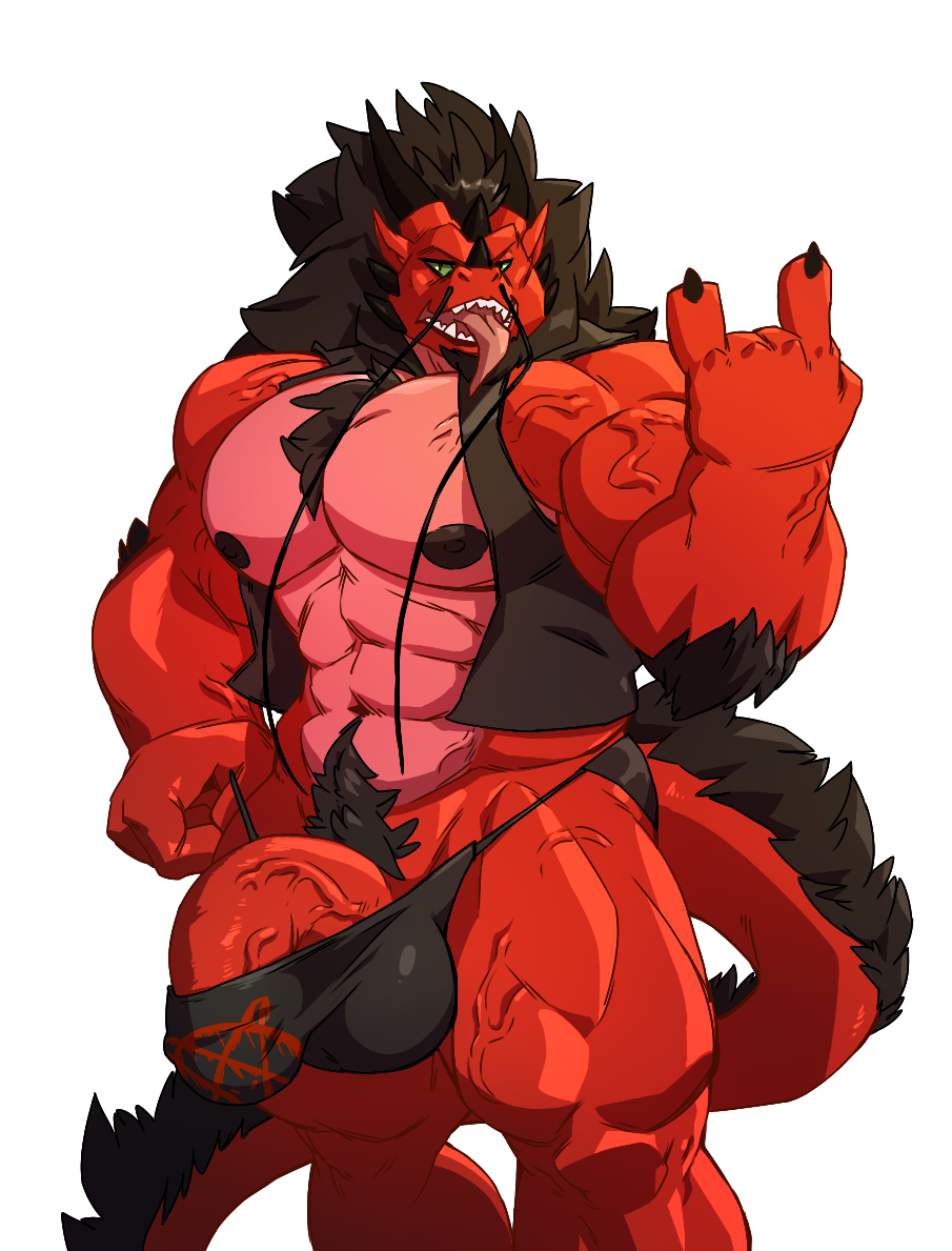 1boy anthro balls bulge clothing demon dragon leather male male_only muscular penis sin_(varanis_ridari) sinarav solo spandex tail taoren thong tongue_out