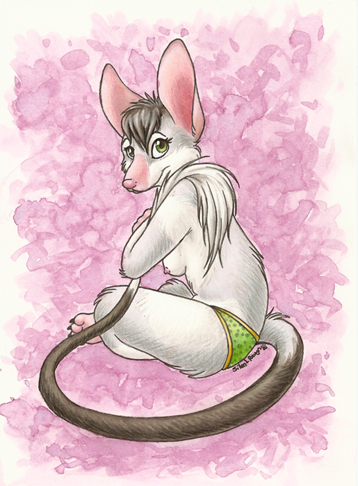 anthro bilby breasts female marsupial silentravyn sitting smile solo topless