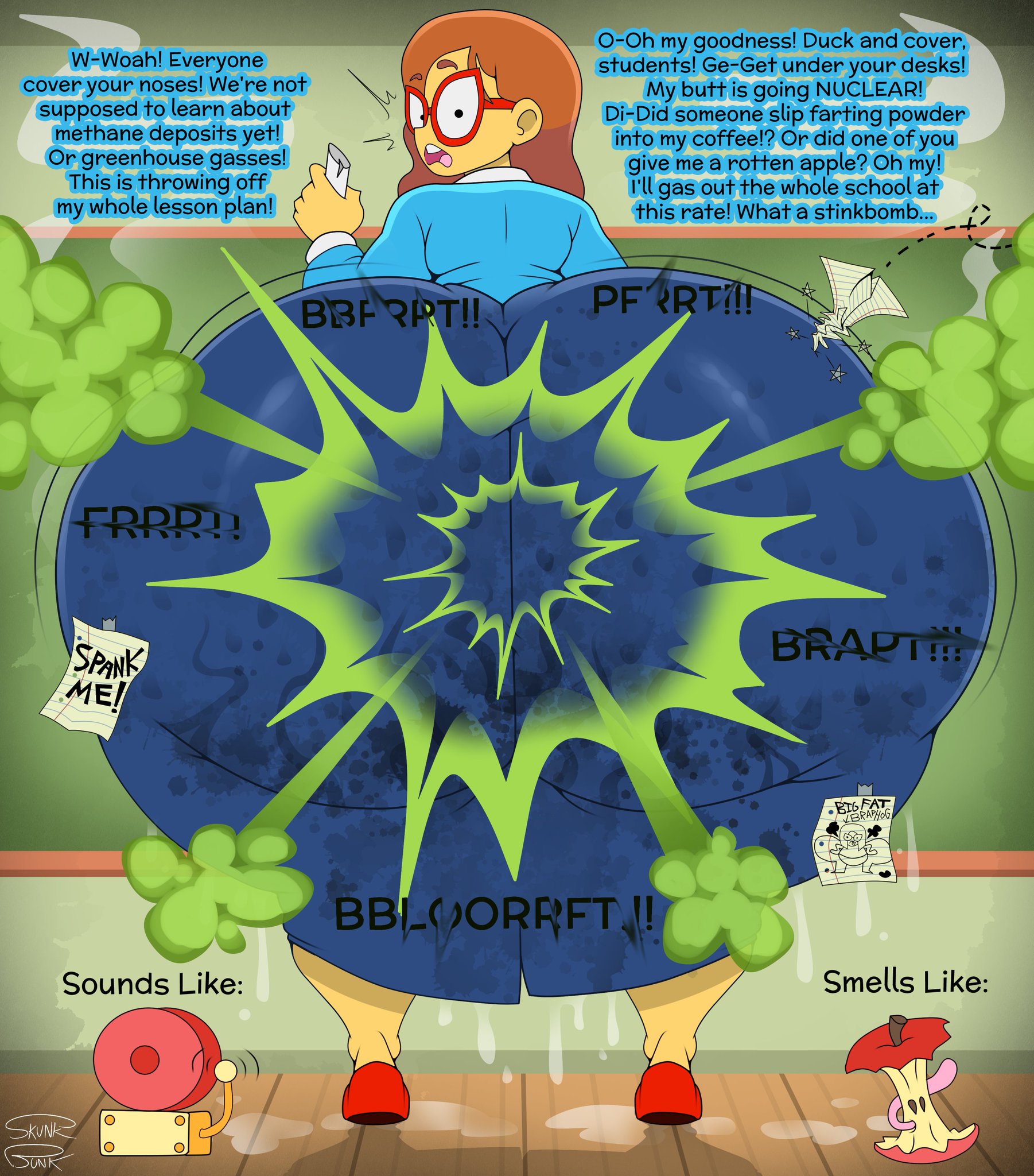 alternate version available, big ass, big breasts, dialogue, dumptruck ass, fart, fart cloud, fart fetish, huge ass, hyper, hyper ass, kindergarten (game), kindergarten 3, ms. lovelett, skunk bunk, swamp ass, tagme, teacher