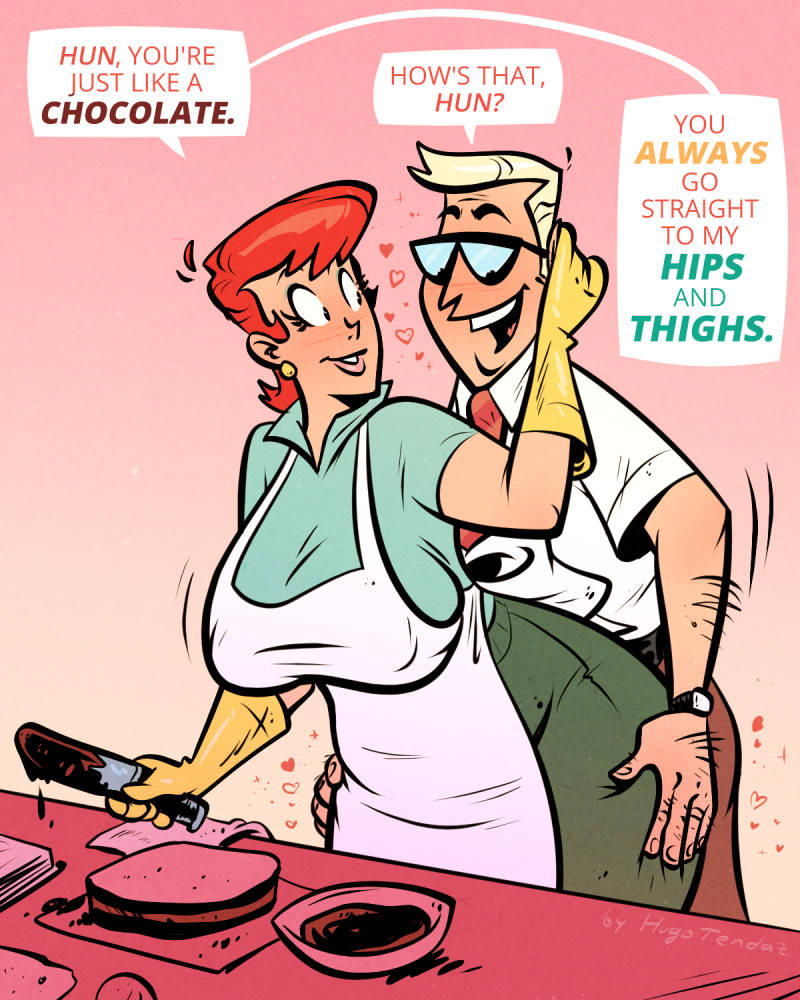 1boy, 1boy1girl, 1girls, ass, big ass, big breasts, breasts, cartoon network, curvaceous, curvy, curvy figure, dexter's dad, dexter's laboratory, dexter's mom, digital media (artwork), dry humping, female, gloves, hips, hourglass figure, huge ass, huge breasts, hugotendaz, husband, husband and wife, large ass, large breasts, latex, latex gloves, legs, light skin, light-skinned female, male, male/female, mature, mature female, milf, mother, slim waist, straight, thick, thick hips, thick legs, thick thighs, thighs, voluptuous, waist, wide hips, wife, yellow gloves