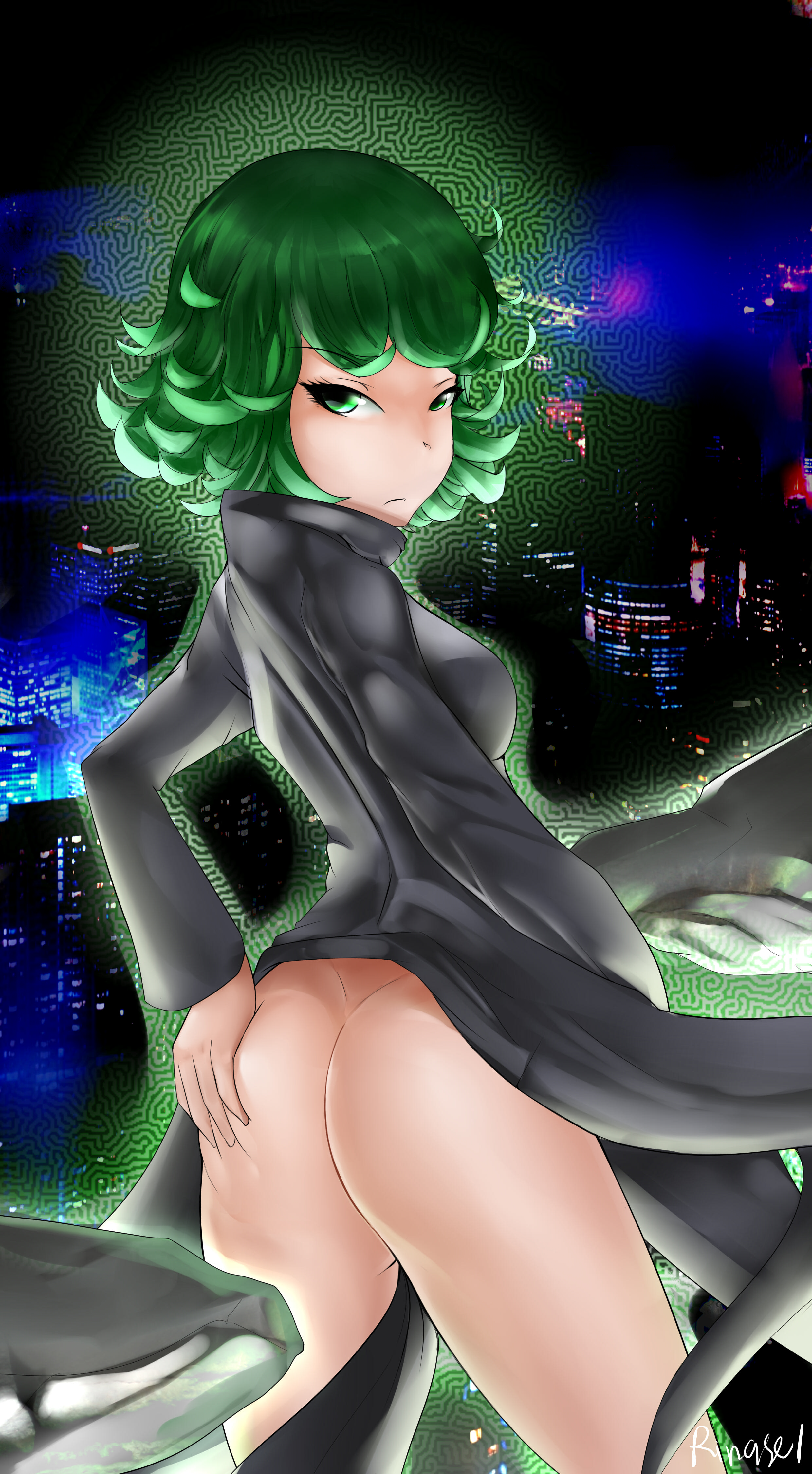 1girls, ass, back view, female, female only, green hair, one-punch man, ringsel, solo, tagme, tatsumaki