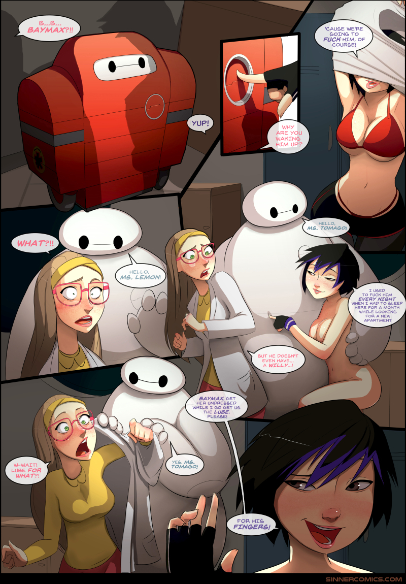 2girls, baymax, big hero 6, black hair, blonde hair, bra, cleavage, comic, disney, female, glasses, gogo tomago, green eyes, honey lemon, long hair, marvel, marvel comics, short hair, sillygirl, speech bubble, undressing