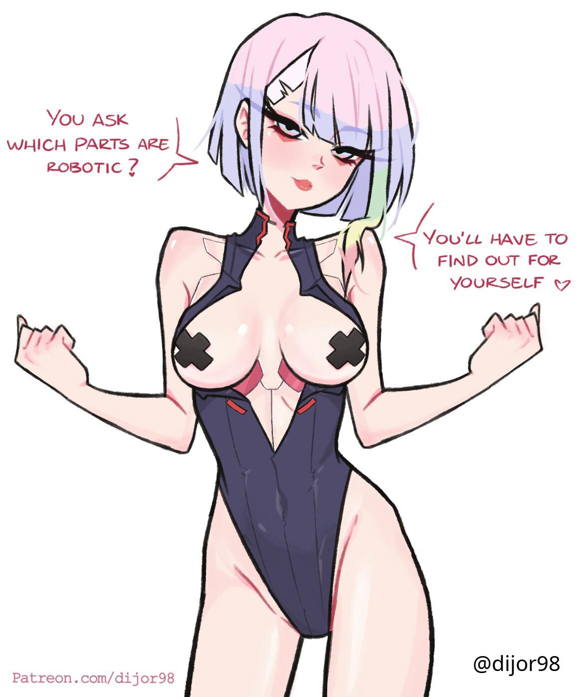 1girls, 2d, 2d (artwork), 2d artwork, adult, adult female, bare arms, bare chest, bare hands, bare hips, bare legs, bare shoulders, bare skin, bare thighs, belly, belly button, black pasties, blue leotard, blue topwear, breasts, breasts apart, collarbone, curvaceous, curvaceous body, curvaceous female, curvaceous figure, curvaceous hips, curvy, curvy body, curvy female, curvy figure, curvy hips, cyberpunk 2077, cyberpunk: edgerunners, dialogue, dialogue bubble, dialogue bubbles, dialogue speech bubble, digital, digital art, digital drawing, digital drawing (artwork), digital media, digital media (artwork), dijor98, drawing, elbows, engl, english dialogue, english text, exposed arms, exposed chest, exposed hips, exposed legs, exposed shoulders, exposed skin, exposed thighs, eyebrows visible through hair, female, female focus, female only, fingers, groin, half naked, half nude, head tilt, high resolution, highres, hip dips, hourglass figure, inframammary fold, inguinal crease, inguinal ligament, inviting, inviting to fuck, inviting to sex, inviting viewer, ish, lean figure, leotard, looking at viewer, lucyna kushinada, mature, mature female, medium breasts, midriff, naked, naked female, naked woman, narrow waist, navel, nipple pasties, nude, nude female, nudity, pasties, posing, posing for the viewer, posing naked, posing nude, ready for sex, ready to fuck, seductive, seductive expression, seductive face, seductive female, seductive look, seductive looks, seductive pose, seductive posing, seductive woman, semi nude, short hair, shoulders, simple background, slender body, slender waist, slim female, slim waist, solo, speaking, speaking to viewer, standing, talking, talking to viewer, text, text bubble, thigh gap, thighs, tilted head, topwear, upper body, white background, white hair, white-haired female, wide hips