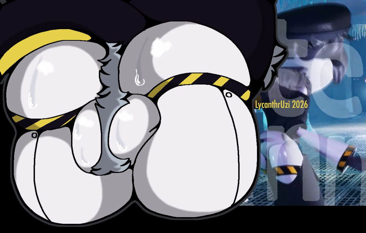 ass focus, backsack, balls tuft, big balls, glitch productions, hair, juicy ass, lycanthruzi, male, male only, medium ass, murder drones, n (murder drones), sweatdrop, sweaty ass, sweaty balls