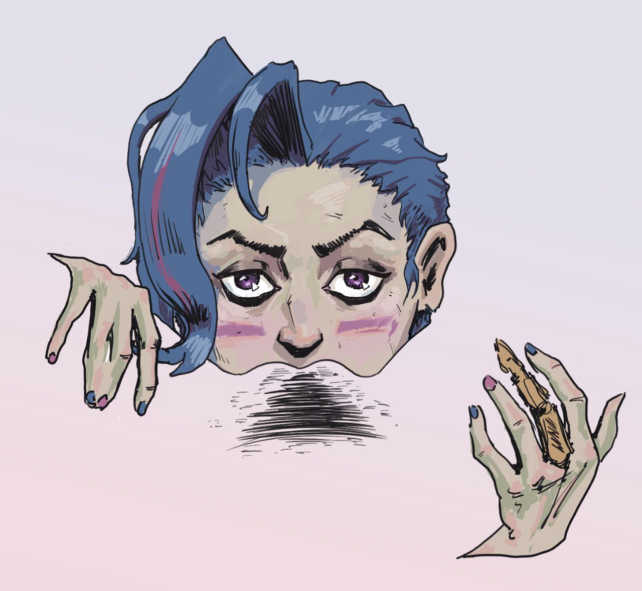 arcane, arcane jinx, blue hair, cunnilingus, hairy, hairy pussy, hand on hip, jinx (arcane), jinx (league of legends), league of legends, league of legends: wild rift, lesbian sex, licking, licking pussy, makeup, negative space cunnilingus (meme), oral, oral sex, pussy, pussy licking, tenebris art, tomboy, violet eyes, yuri