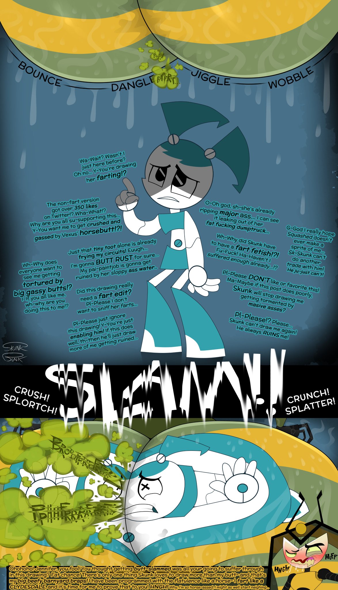 age difference, alternate version available, buttcrush, facesitting, fart, fart cloud, fart fetish, femdom, flattened, jenny wakeman, milf, mucho texto, my life as a teenage robot, queen vexus, robot, robot girl, skunk bunk, vexus, xj-9, yuri